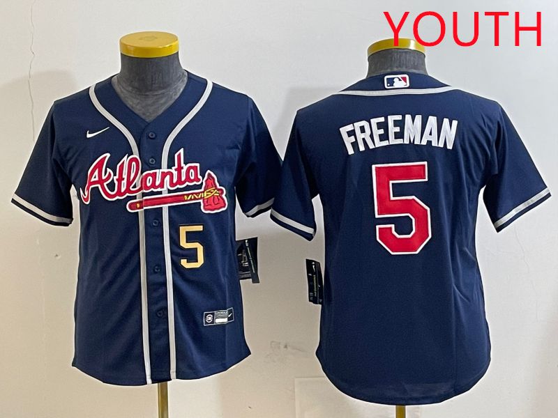 Youth Atlanta Braves 5 Freeman Blue Game 2025 Nike MLB Jersey style 3